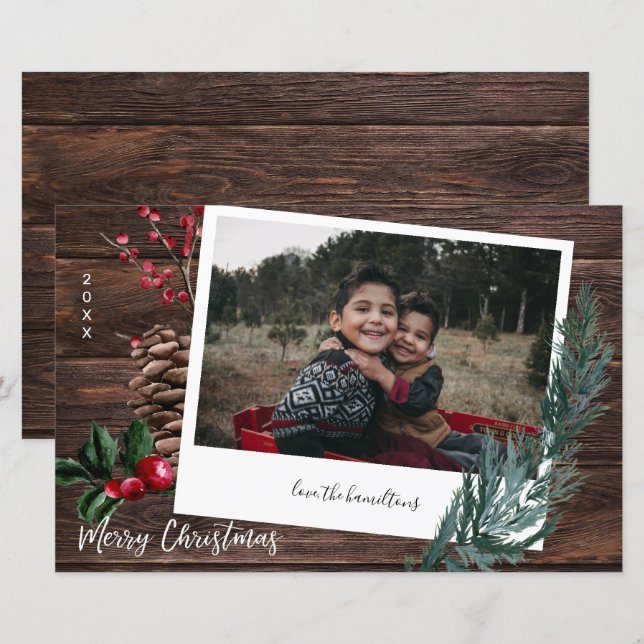 Budget Rustic Frohe Weihnachtsbaum Instant Foto L (Vorne/Hinten)