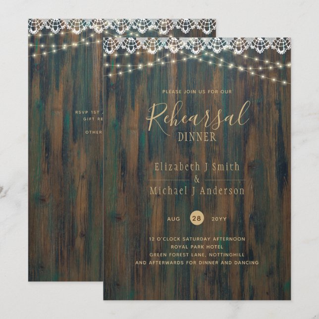 BUDGET RUSTIC LIGHTS LACE PROBE DINNER laden Einladung (Vorne/Hinten)