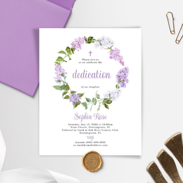 Budget Rustic Lilac Blume Dedication Einladung (Von Creator hochgeladen)