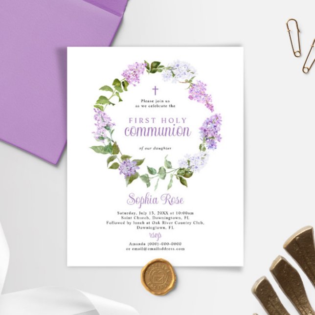 Budget Rustic Lilac Erste Kommune Einladung (Von Creator hochgeladen)