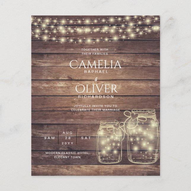 BUDGET Rustic Mason Jar Lights Wood WEDD Flyer (Vorne)