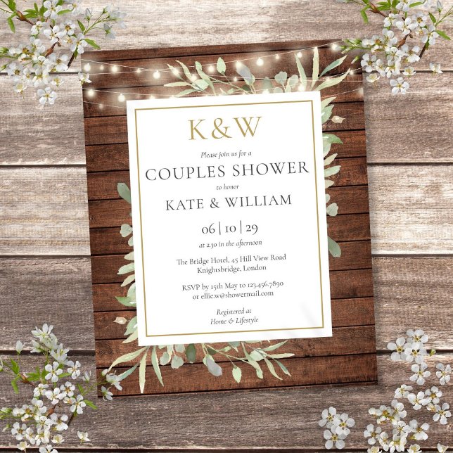 Budget Rustic Monogram Couples Dusche laden (Budget Rustic Monogram Couples Shower Invite)