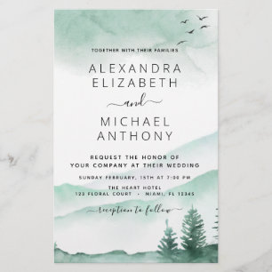 Budget Rustic Mountains Forest Wedding Einladung