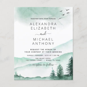 Budget Rustic Mountains Forest Wedding Einladung Flyer