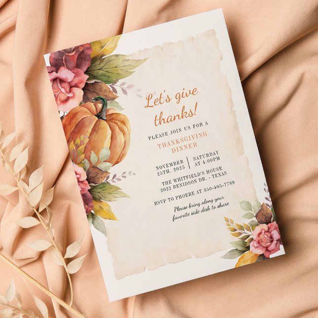 Budget Rustic Pumpkin Friendsgiving Einladung (Fall Pumpkin Lets Give Thanksgiving Dinner Invitation)