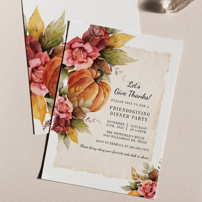 Budget Rustic Pumpkin Friendsgiving Einladung Flyer (Friendgiving Thanksgiving Dinner Party Invitation)
