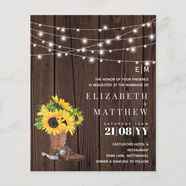 Budget Rustic Southern Girl Sunflowers Wedding Inv (Vorderseite)