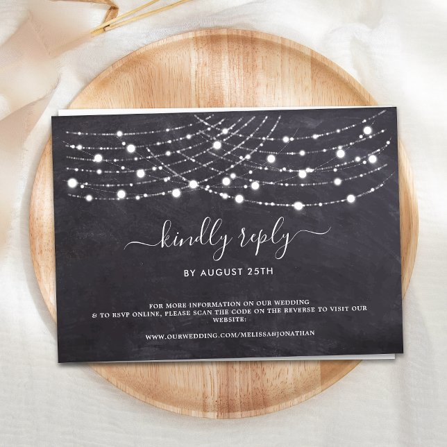 Budget Rustic String Lights QR Code Wedding RSVP Mitteilungskarte (Von Creator hochgeladen)