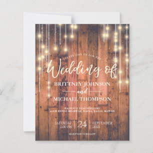 Budget Rustic String Lights Woo Wedding Einladung
