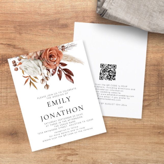 Budget Rustic Terracotta Florals QR Code Wedding (Von Creator hochgeladen)