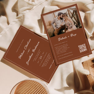 Budget Rustic Terracotta Foto QR Code Wedding Einladung