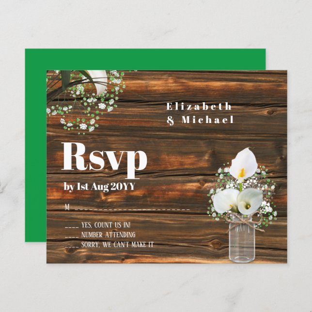 Budget Rustic White Calla Lily Wedding RSVP (Vorne/Hinten)