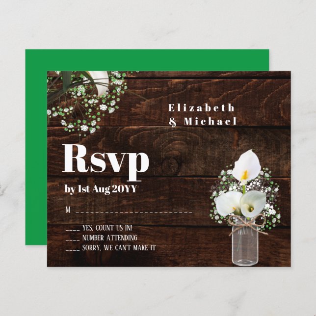 Budget Rustic White Calla Lily Wedding RSVP (Vorne/Hinten)