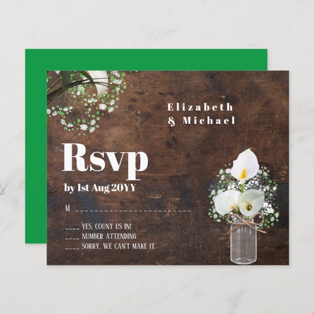 Budget Rustic White Calla Lily Wedding RSVP (Vorne/Hinten)