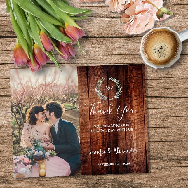 Budget rustic wood photo Thank you wedding Flyer (Budget rustic wood photo Thank you wedding Flyer, You can add your own photo to personalize.)