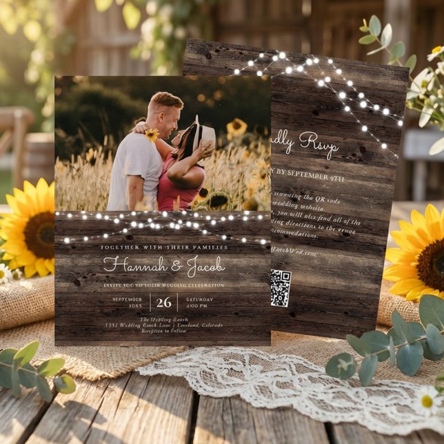 Budget Rustic Wood QR Code UAWG Wedite Einladung (Von Creator hochgeladen)