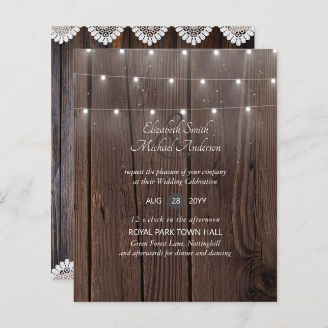Budget RUSTIC Wood Wedding lädt zu Umschlägen ein (Vorne/Hinten)