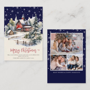 Budget Rustikal Winter 3 Foto Frohe Weihnachten Mitteilungskarte