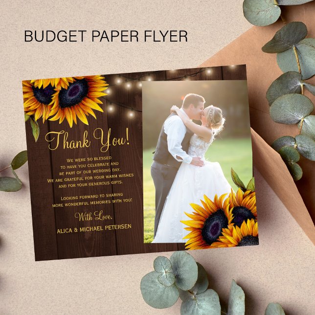 Budget rustikale Blumen Foto Hochzeit danke Ihnen  Flyer (Von Creator hochgeladen)