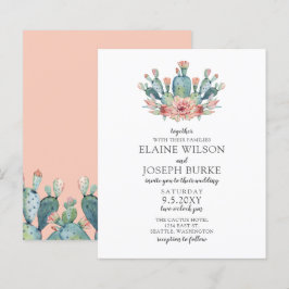 Budget Rustikale Blush Cacti Hochzeit Einladung