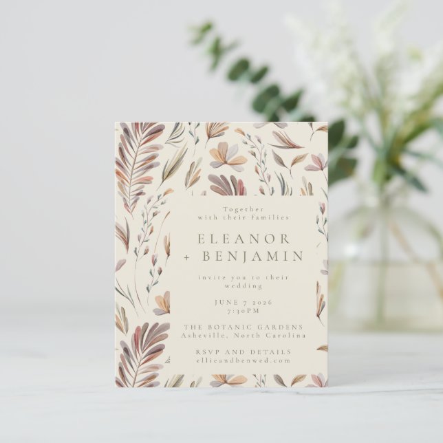 Budget Rustikale Botanische Erdsonden Einladung (Stehend Vorderseite)