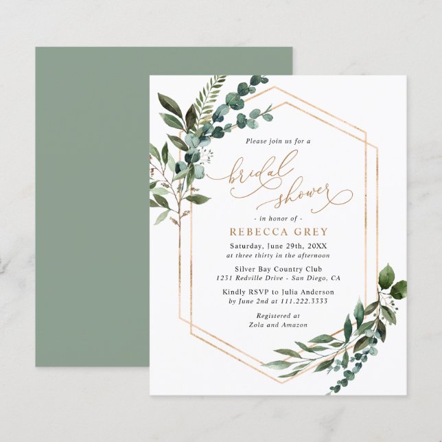 Budget Rustikale Grünanlage Bridal Dusche Einladun (Vorne/Hinten)