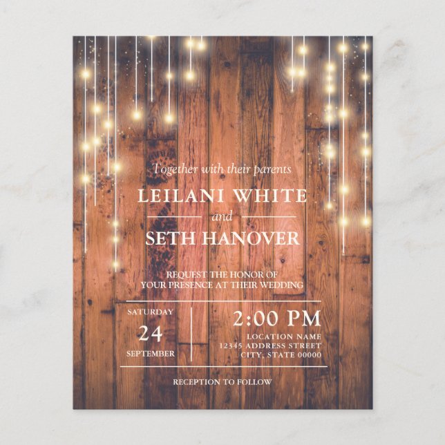Budget Rustikale Holz String Lights Hochzeit einla (Vorderseite)