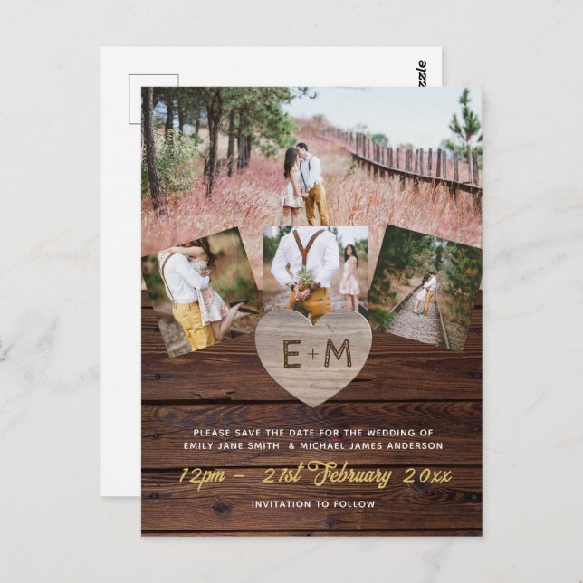 Budget Rustikale Holzfotografie Collage graviert H Postkarte (Vorne/Hinten)