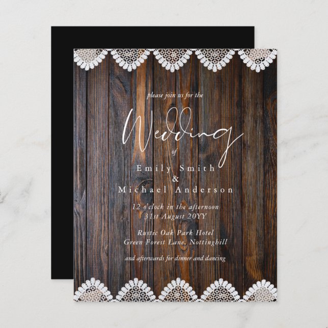 Budget Rustikale Holzschnitzereien Einladungen (Vorne/Hinten)