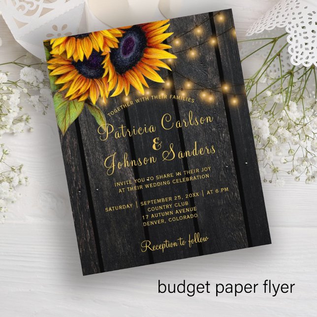Budget rustikale Lichter Sonnenblumen Hochzeit Ein Flyer (Von Creator hochgeladen)