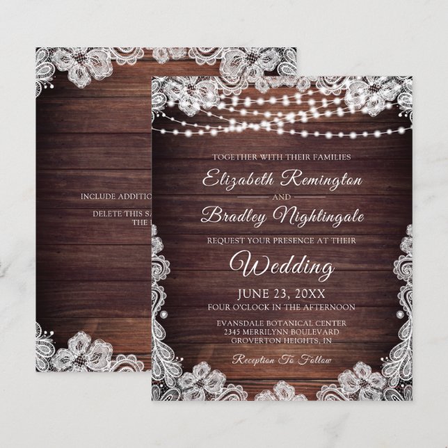 Budget Rustikale Lichter White Lace Hochzeit Einla (Vorne/Hinten)