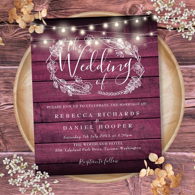 Budget Rustikale Red Wood String Light Wedite Einl (Budget Rustic Red Wood String Light Wedding Invite)