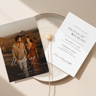 Budget Rustikale Skript Boho-Foto-Hochzeitskarten