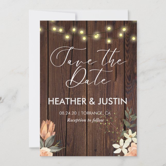 Budget Rustikale Skriptstring Lights & Lace Weddin Einladung (Vorderseite)