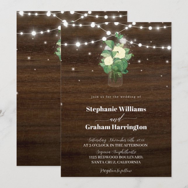 Budget Rustikale Skriptstring Lights & Lace Weddin Einladung (Vorne/Hinten)