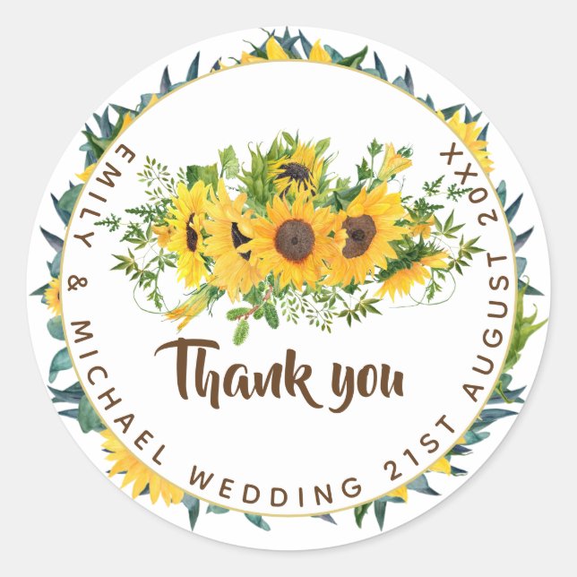 Budget Rustikale Sonnenblumen Geschenk, Gefallen,  Runder Aufkleber (Vorderseite)