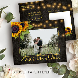 Budget rustikale Sonnenblumen Hochzeit speichern S Flyer