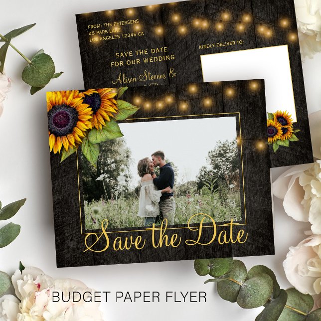 Budget rustikale Sonnenblumen Hochzeit speichern S Flyer (Von Creator hochgeladen)