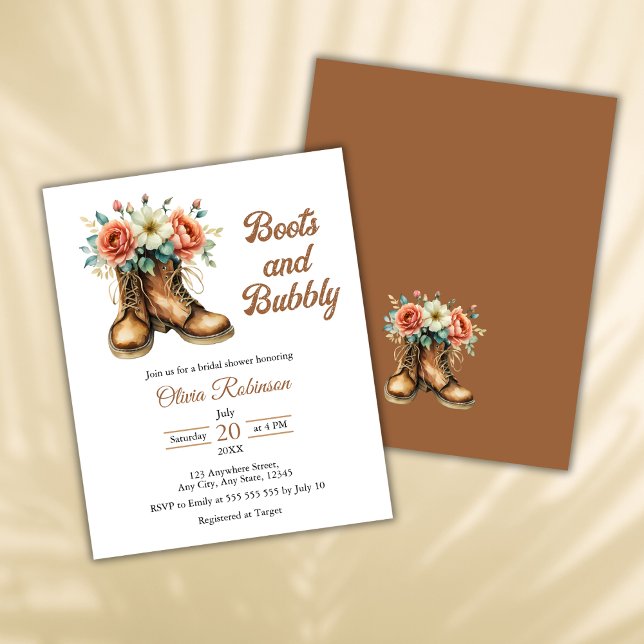 Budget Rustikale Stiefel & Bubbly Brautparty laden (Budget Rustic Boots and Bubbly Western Country Bridal Shower Invitation )