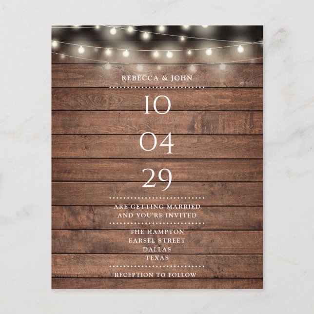 Budget Rustikale String Light Date Wedding Einladu (Vorderseite)