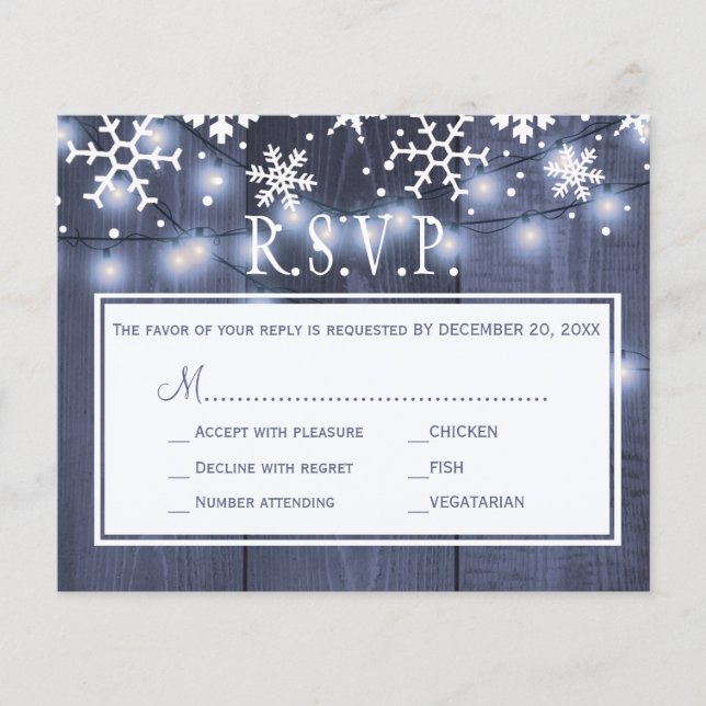 Budget rustikale Winter Hochzeit rsvp Karte Flyer (Vorne)