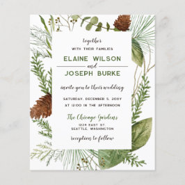 Budget Rustikale Winter Pine Kegel Hochzeit Einlad