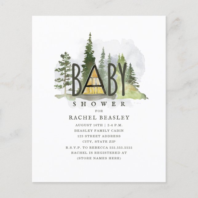 Budget Rustikale Woodland Kabine Baby Dusche (Vorderseite)