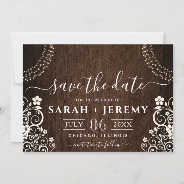 Budget Rustikale Woodsy Light Wedding Save the Dat Date (Vorderseite)