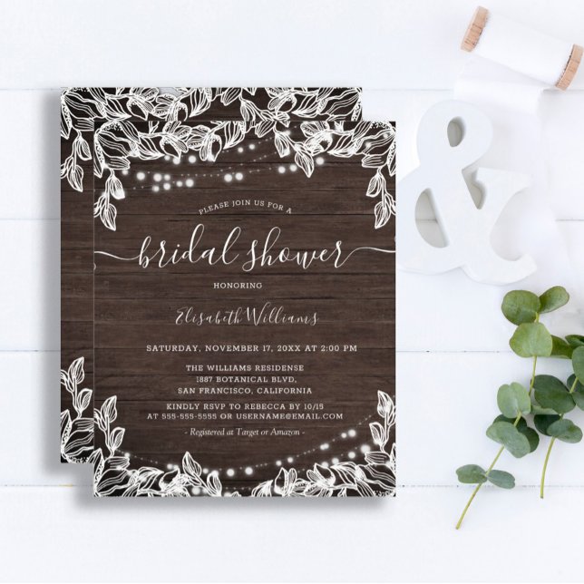 Budget Rustikaler String Lights Brautparty Flyer (Von Creator hochgeladen)