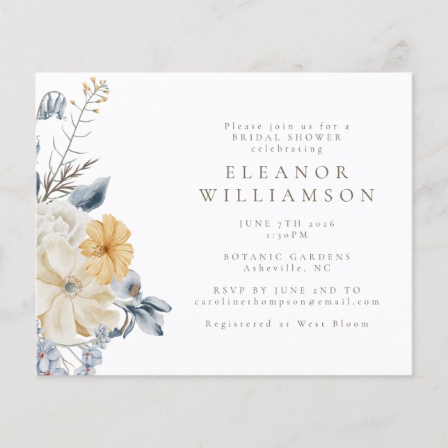 Budget Rustikales blaugelbes Brautparty (Vorderseite)