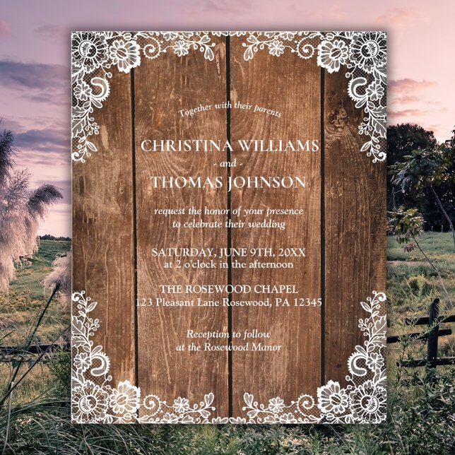 Budget Rustikales Holz Spitzenplatz Land Einladung (Von Creator hochgeladen)