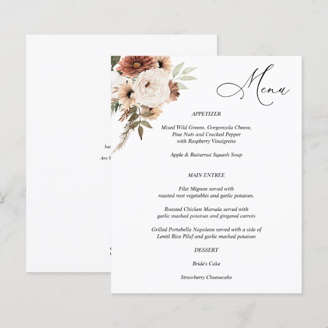 Budget Rustikales neutrales Boho Floral Menü (Vorne/Hinten)