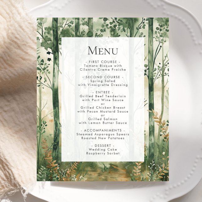 Budget Rustikales Watercolor Woodland Wedding Menü (Von Creator hochgeladen)