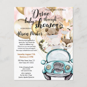 Budget Safari Animal Drive By Baby Shower Invite Flyer